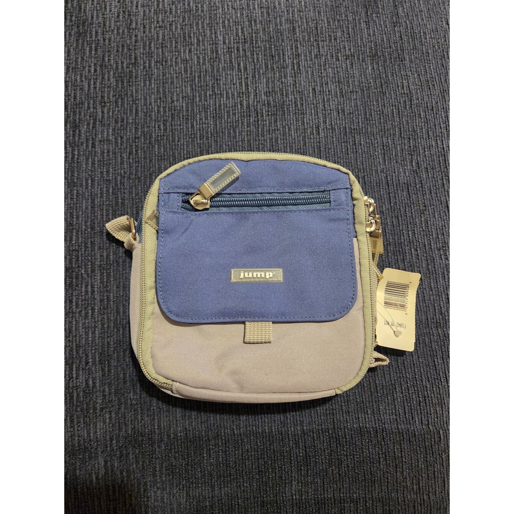 Jump Crossbody Travel Bag Multi Pocket Utility Messenger Blue Tan F1042 NWT